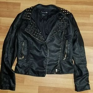 Black Leather Jacket with Gold Spikes